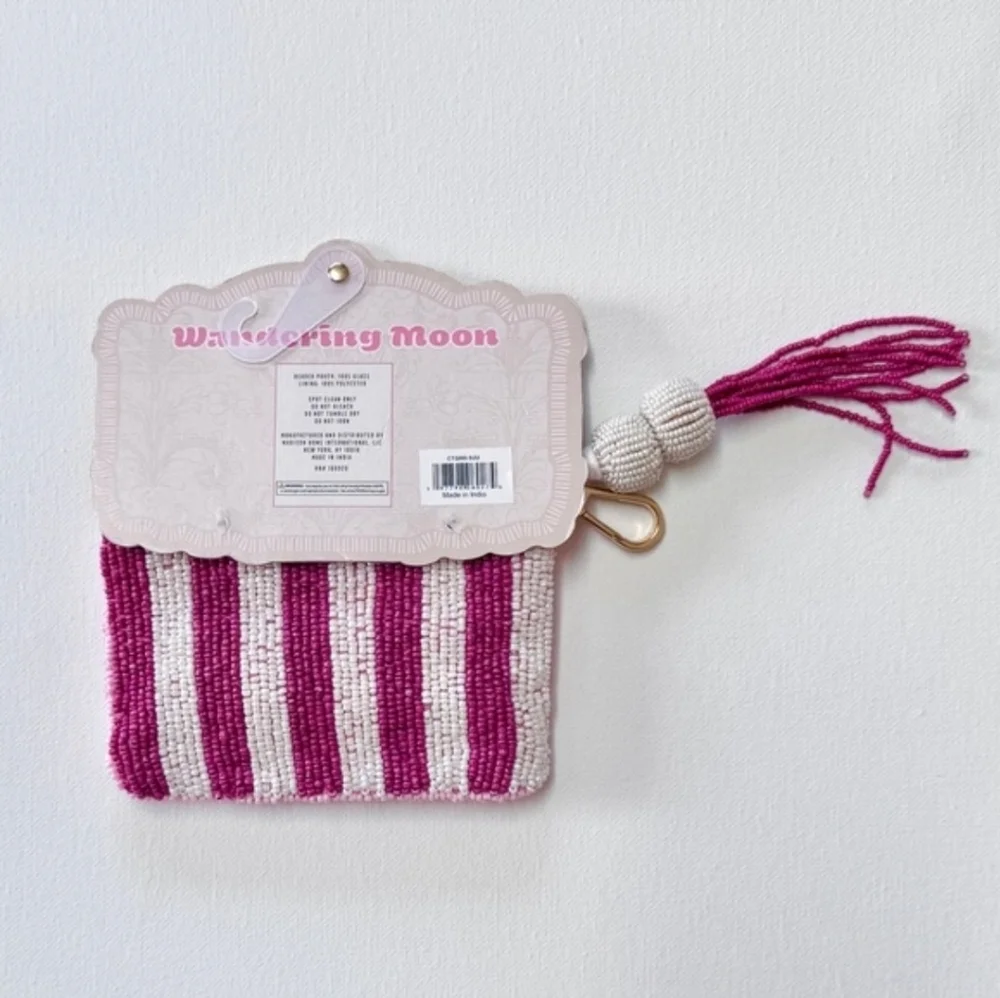 💕▪️wandering Moon ▪️Pink Beaded Martini Funds  Pouch